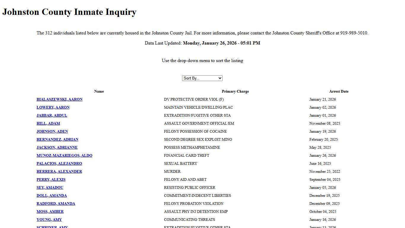 Johnston County Inmate Inquiry